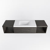 MONDIAZ BUKLA 160cm badmeubel met open module 40 L+R kleur Dark Brown met 1 lades. Wastafel CLOUD midden 0 kraangaten kleur Talc.