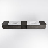 MONDIAZ BUKLA 280cm badmeubel met open module 40 midden kleur Dark Brown met 4 lades. Wastafel CLOUD dubbel 0 kraangaten kleur Talc.