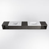 MONDIAZ BUKLA 280cm badmeubel met open module 40 L+R kleur Dark Brown met 3 lades. Wastafel CLOUD dubbel 2 kraangaten kleur Talc.