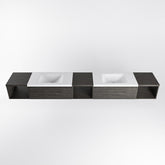 MONDIAZ BUKLA 280cm badmeubel met open module 40 L+M+R kleur Dark Brown met 2 lades. Wastafel CLOUD dubbel 0 kraangaten kleur Talc.