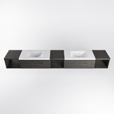 MONDIAZ BUKLA 280cm badmeubel met open module 40 L+M+R kleur Dark Brown met 2 lades. Wastafel CLOUD dubbel 2 kraangaten kleur Talc.