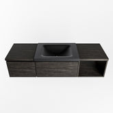 MONDIAZ BUKLA 140cm badmeubel met open module 40 rechts kleur Dark Brown met 2 lades. Wastafel CLOUD rechts 0 kraangaten kleur Urban.