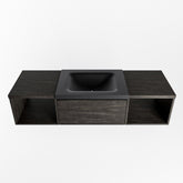 MONDIAZ BUKLA 140cm badmeubel met open module 40 L+R kleur Dark Brown met 1 lade. Wastafel CLOUD midden 0 kraangaten kleur Urban.