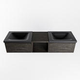 MONDIAZ BUKLA 160cm badmeubel met open module 40 kleur Dark Brown met 2 lades. Wastafel CLOUD dubbel 0 kraangaten kleur Urban.