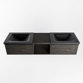 MONDIAZ BUKLA 160cm badmeubel met open module 40 kleur Dark Brown met 2 lades. Wastafel CLOUD dubbel 2 kraangaten kleur Urban.