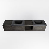 MONDIAZ BUKLA 200cm badmeubel met open module 40 rechts kleur Dark Brown met 3 lades. Wastafel CLOUD dubbel 0 kraangaten kleur Urban.