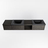 MONDIAZ BUKLA 200cm badmeubel met open module 40 rechts kleur Dark Brown met 3 lades. Wastafel CLOUD dubbel 2 kraangaten kleur Urban.