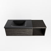 MONDIAZ BUKLA 120cm badmeubel met open module 40 kleur Dark Brown met 1 lade. Wastafel CLOUD links 0 kraangaten kleur Urban.
