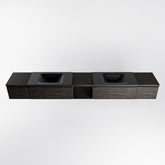 MONDIAZ BUKLA 280cm badmeubel met open module 40 midden kleur Dark Brown met 4 lades. Wastafel CLOUD dubbel 0 kraangaten kleur Urban.