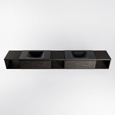 MONDIAZ BUKLA 280cm badmeubel met open module 40 L+M+R kleur Dark Brown met 2 lades. Wastafel CLOUD dubbel 2 kraangaten kleur Urban.