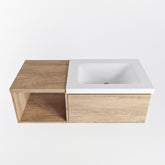 MONDIAZ BUKLA 100cm badmeubel met open module 40 kleur Washed Oak met 1 lade. Wastafel CLOUD rechts 0 kraangaten kleur Talc.