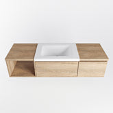 MONDIAZ BUKLA 140cm badmeubel met open module 40 links kleur Washed Oak met 2 lades. Wastafel CLOUD midden 0 kraangaten kleur Talc.