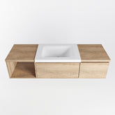 MONDIAZ BUKLA 140cm badmeubel met open module 40 links kleur Washed Oak met 2 lades. Wastafel CLOUD midden 1 kraangat kleur Talc.