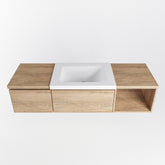 MONDIAZ BUKLA 140cm badmeubel met open module 40 rechts kleur Washed Oak met 2 lades. Wastafel CLOUD midden 0 kraangaten kleur Talc.