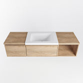 MONDIAZ BUKLA 140cm badmeubel met open module 40 rechts kleur Washed Oak met 2 lades. Wastafel CLOUD midden 1 kraangat kleur Talc.