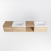 MONDIAZ BUKLA 200cm badmeubel met open module 40 rechts kleur Washed Oak met 3 lades. Wastafel CLOUD dubbel 0 kraangaten kleur Talc.