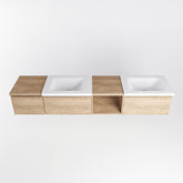 MONDIAZ BUKLA 200cm badmeubel met open module 40 rechts kleur Washed Oak met 3 lades. Wastafel CLOUD dubbel 2 kraangaten kleur Talc.