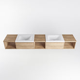 MONDIAZ BUKLA 240cm badmeubel met open module 40 L+M+R kleur Washed Oak met 2 lades. Wastafel CLOUD dubbel 2 kraangaten kleur Talc.