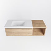 MONDIAZ BUKLA 120cm badmeubel met open module 40 kleur Washed Oak met 1 lade. Wastafel CLOUD links 1 kraangat kleur Talc.