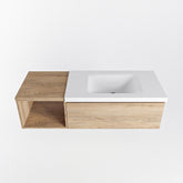 MONDIAZ BUKLA 120cm badmeubel met open module 40 kleur Washed Oak met 1 lade. Wastafel CLOUD rechts 0 kraangaten kleur Talc.