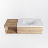 MONDIAZ BUKLA 120cm badmeubel met open module 40 kleur Washed Oak met 1 lade. Wastafel CLOUD rechts 1 kraangat kleur Talc.