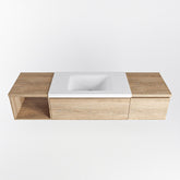 MONDIAZ BUKLA 160cm badmeubel met open module 40 links kleur Washed Oak met 2 lades. Wastafel CLOUD midden 0 kraangaten kleur Talc.