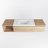 MONDIAZ BUKLA 160cm badmeubel met open module 40 links kleur Washed Oak met 2 lades. Wastafel CLOUD midden 1 kraangat kleur Talc.