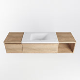 MONDIAZ BUKLA 160cm badmeubel met open module 40 rechts kleur Washed Oak met 2 lades. Wastafel CLOUD midden 0 kraangaten kleur Talc.