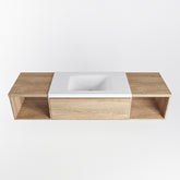 MONDIAZ BUKLA 160cm badmeubel met open module 40 L+R kleur Washed Oak met 2 lades. Wastafel CLOUD midden 1 kraangat kleur Talc.