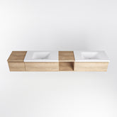 MONDIAZ BUKLA 240cm badmeubel met open module 40 rechts kleur Washed Oak met 3 lades. Wastafel CLOUD dubbel 0 kraangaten kleur Talc.
