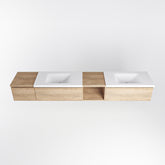 MONDIAZ BUKLA 240cm badmeubel met open module 40 rechts kleur Washed Oak met 3 lades. Wastafel CLOUD dubbel 2 kraangaten kleur Talc.