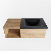 MONDIAZ BUKLA 100cm badmeubel met open module 40 kleur Washed Oak met 1 lade. Wastafel CLOUD rechts 1 kraangat kleur Urban.