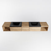 MONDIAZ BUKLA 240cm badmeubel met open module 40 L+R kleur Washed Oak met 3 lades. Wastafel CLOUD dubbel 2 kraangaten kleur Urban.