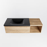 MONDIAZ BUKLA 120cm badmeubel met open module 40 kleur Washed Oak met 1 lade. Wastafel CLOUD links 1 kraangat kleur Urban.