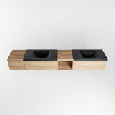 MONDIAZ BUKLA 240cm badmeubel met open module 40 rechts kleur Washed Oak met 3 lades. Wastafel CLOUD dubbel 2 kraangaten kleur Urban.