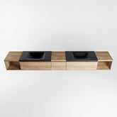 MONDIAZ BUKLA 280cm badmeubel met open module 40 L+R kleur Washed Oak met 3 lades. Wastafel CLOUD dubbel 0 kraangaten kleur Urban.