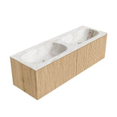 MONDIAZ KURVE-DLUX 140cm badmeubel kleur Oak met 2 lades en 0 deuren. Wastafel STOR SMALL Dubbel 2 kraangaten Frappe.