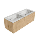 MONDIAZ KURVE-DLUX 120cm badmeubel kleur Oak met 1 lade en 0 deuren. Wastafel LEAF Dubbel zonder kraangat Glace.