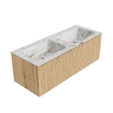 MONDIAZ KURVE-DLUX 120cm badmeubel kleur Oak met 1 lade en 0 deuren. Wastafel LEAF Dubbel 2 kraangaten Glace.