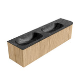 MONDIAZ KURVE-DLUX 175cm badmeubel ronding Rechts kleur Oak met 2 lades en 1 deur. Wastafel STOR SMALL Dubbel / Links zonder kraangat Lava.