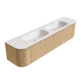 MONDIAZ KURVE-DLUX 190cm badmeubel ronding Links + Rechts kleur Oak met 2 lades en 2 deuren. Wastafel STOR SMALL Dubbel zonder kraangat Ostra.