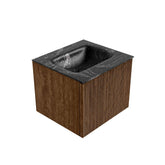 MONDIAZ KURVE-DLUX 50cm badmeubel kleur Walnut met 1 lade en 0 deuren. Wastafel GRUNNE Midden zonder kraangat Lava.