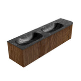 MONDIAZ KURVE-DLUX 175cm badmeubel ronding Rechts kleur Walnut met 2 lades en 1 deur. Wastafel STOR SMALL Dubbel / Links zonder kraangat Lava.