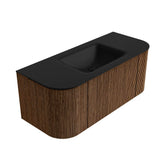 MONDIAZ KURVE 110cm badmeubel ronding Links + Rechts kleur Walnut met 1 lade en 2 deuren. Wastafel CLOUD Midden zonder kraangat Urban.