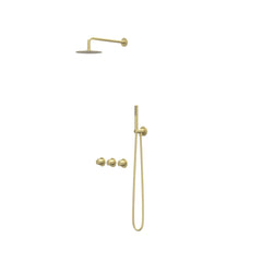 IVY Pact inbouw regendoucheset symmetry 2 stopkranen - 40cm wandarm - 20cm medium hoofddouche - glijstang - staafhanddouche - geborsteld mat goud pvd