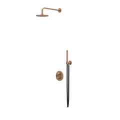 IVY Tribe inbouw regendoucheset 2-weg - 40cm wandarm - 30cm medium hoofddouche rond - wandhouder - staafhanddouche - rvs316 geborsteld mat koper pvd
