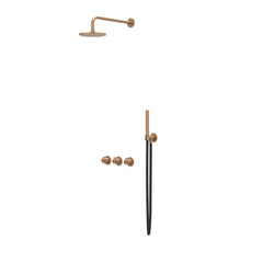 IVY Tribe inbouw regendoucheset symmetry 2 stopkranen - 30cm plafondbuis - 25cm medium hoofddouche - glijstang - staafhanddouche - rvs316 geborsteld mat koper pvd