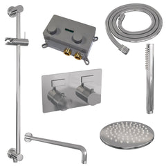 Brauer Carving inbouw doucheset - staafhanddouche - 20cm hoofdouche - gebogen wandarm - glijstang - chroom