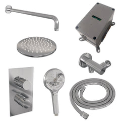 Brauer Edition inbouwset met 3-weg thermostaat - hoofddouche 20cm - gebogen wandarm 40cm - ronde 3-standen handdouche - wandaansluiting - chroom