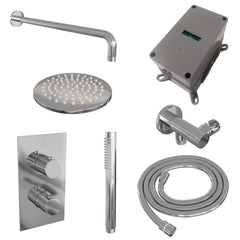 Brauer Edition inbouwset met 3-weg thermostaat - hoofddouche 20cm - gebogen wandarm 40cm - staafhanddouche - wandaansluiting - chroom